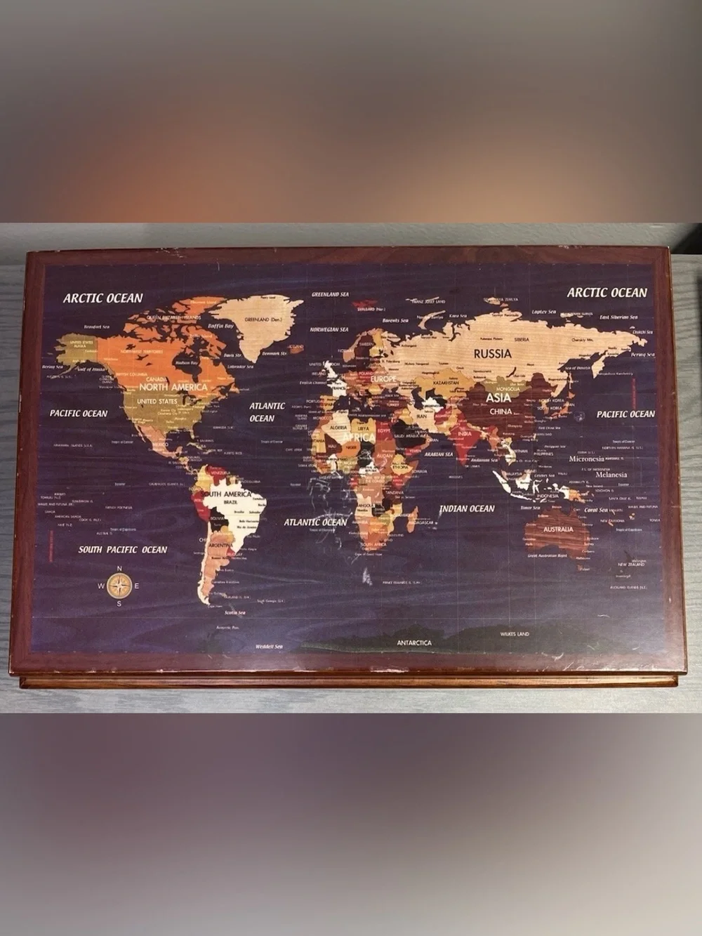 World Map Jewelry Box w/ Lined Interior - Geography - Trinket